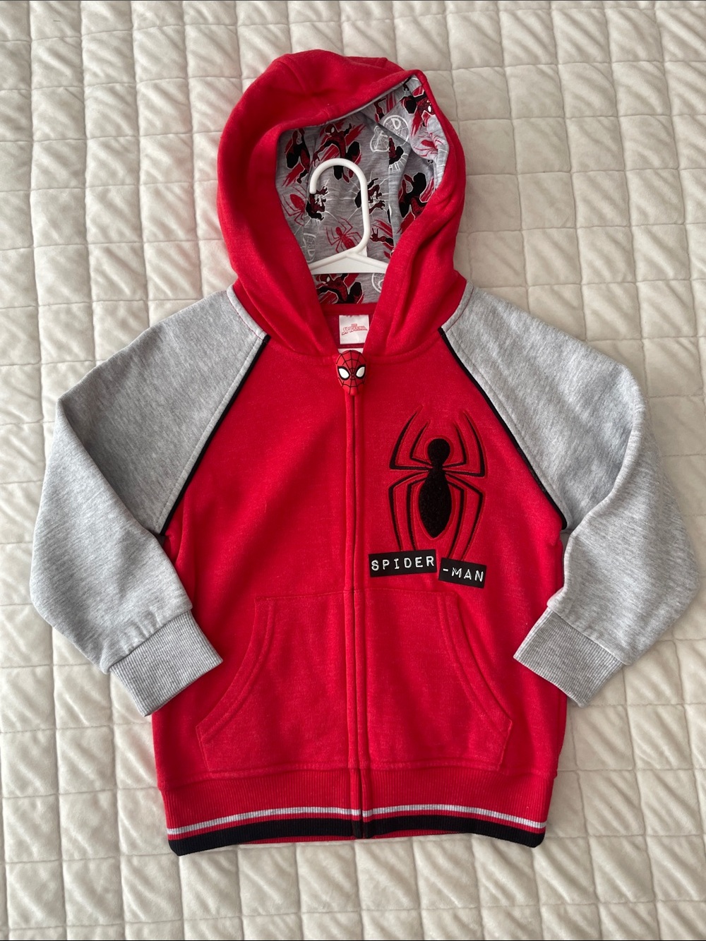 Spiderman Red & Gray Kids Hooded Zip-Up Sweatshirt
